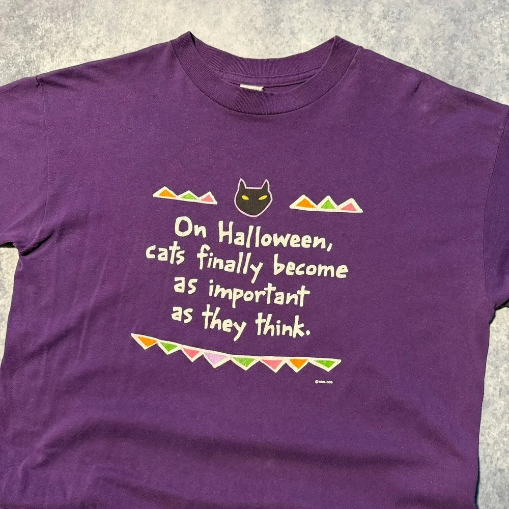 Vintage Hallmark Halloween Cat T-Shirt Womens XL‎ Purple Single Stitch Made USA